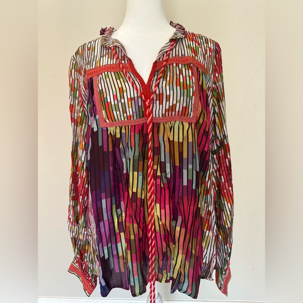 Anthropologie Conditions Apply Colorful Long Sleeve Blouse